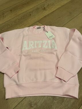 Aritzia Light Pink Crewneck Sweatshirt with White Logo